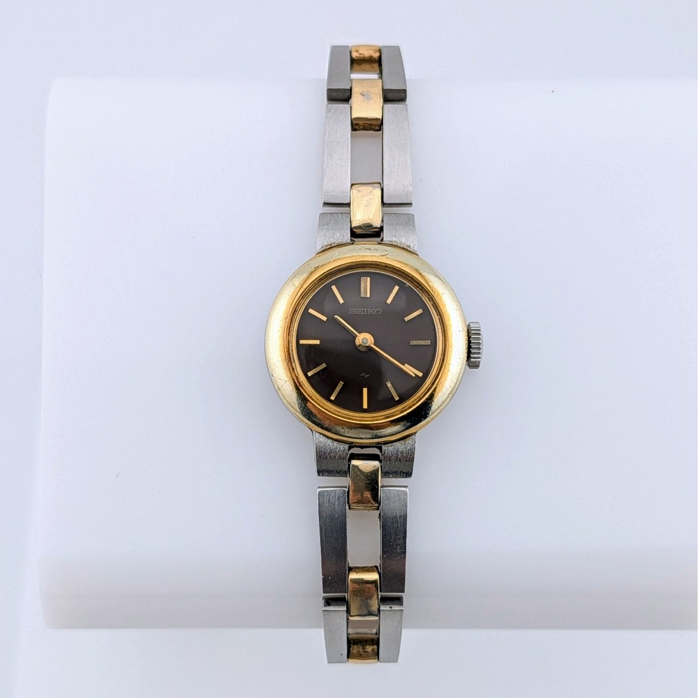 Vintage Seiko 11-1289 Manual Wind Brown Dial Two Tone Ladies Watch 19mm 6.25"
